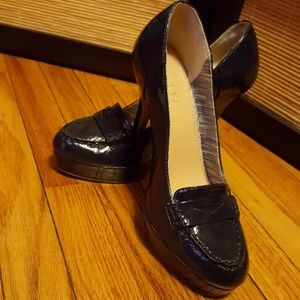 Women's Navy Blue Patent Leather Platform Heel